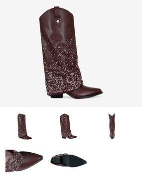 Women's Burgundy Studded Western Heeled Boot